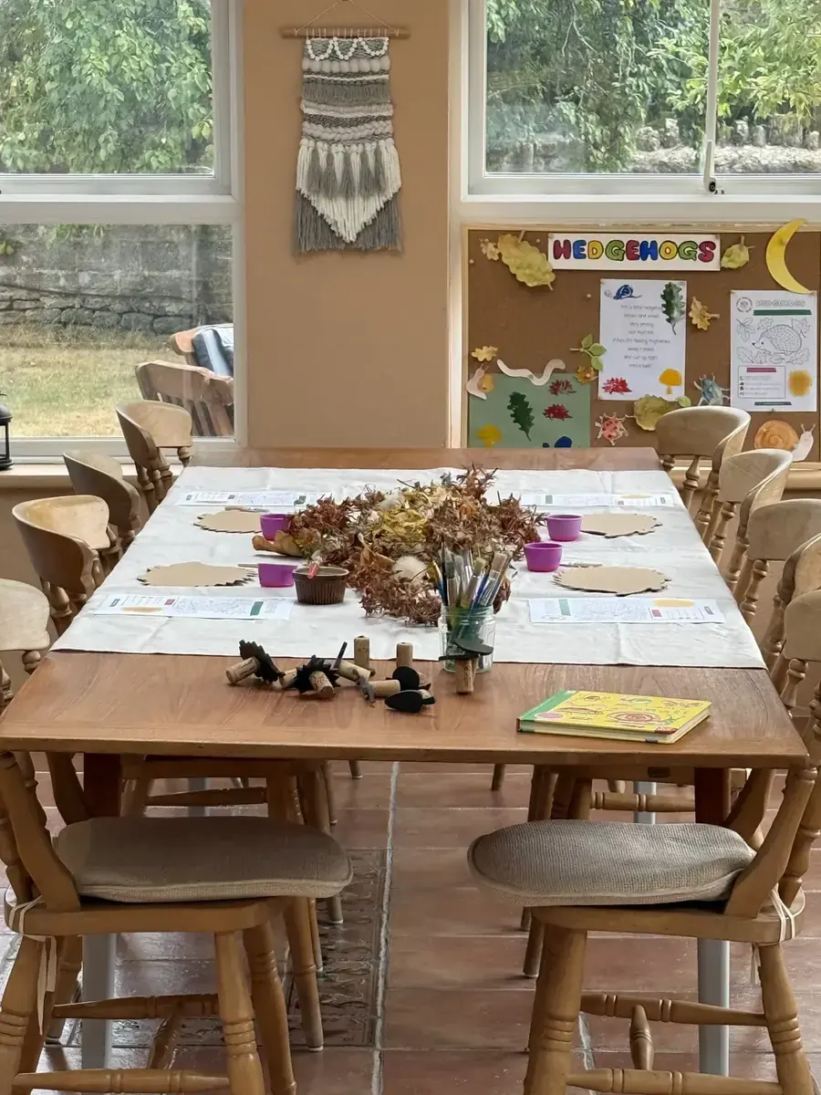 The craft table laid out with materials before a class